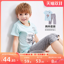 Red Bean Boys' Short Sleeve Suit Summer New Style Baby Kids Pure Cotton T-shirt Two Piece Pants Set