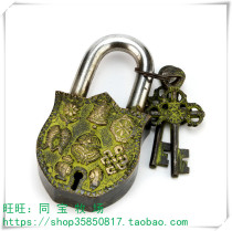 Cast copper imitation copper lock antique copper lock with key padlock height 12cm wide 6cm