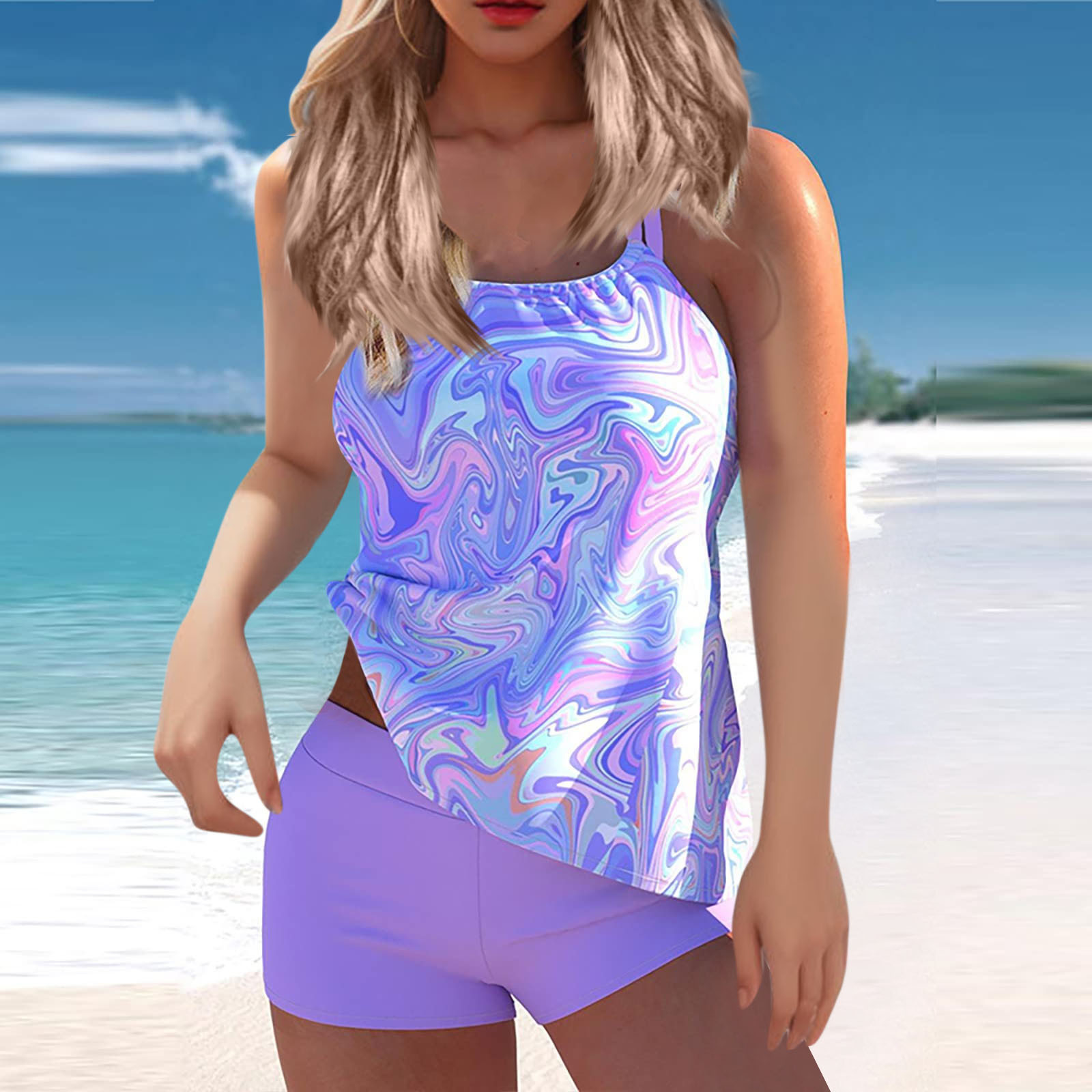 欧米貿易クロスボーダー水着レディーススプリットボクサーパンツビキニ大きいサイズ200ポンド着用タンキニスポーツスーツ