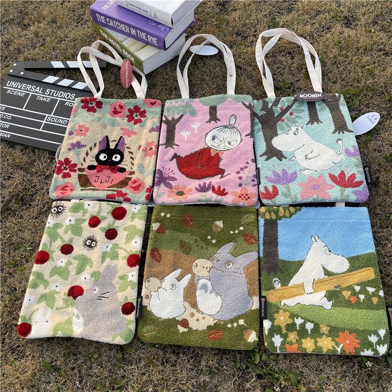 Exported to Japan Embroidered Witch Black Cat and Chinchilla Towel Embroidered Canvas Bag Shoulder Bag