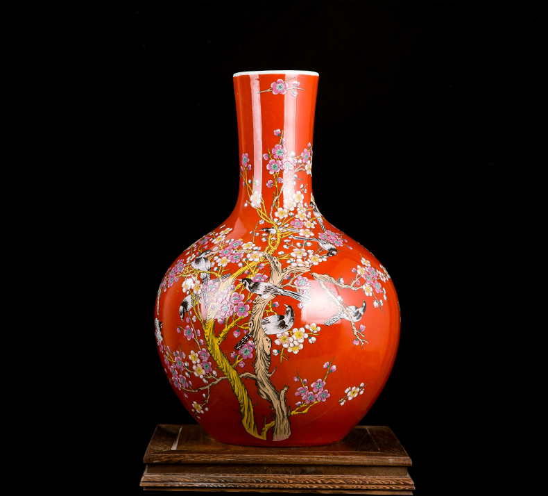 Jingdezhen ceramics powder enamel pay-per-tweet flower vase home sitting room place Chinese office decoration