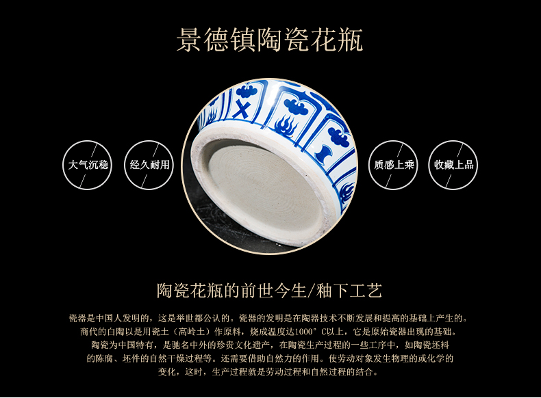 Jingdezhen ceramic vase hand-painted archaize yuan blue and white guiguzi down big pot sitting room place home decoration