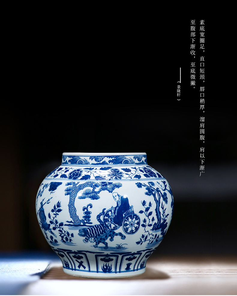 Jingdezhen ceramic vase hand-painted archaize yuan blue and white guiguzi down big pot sitting room place home decoration