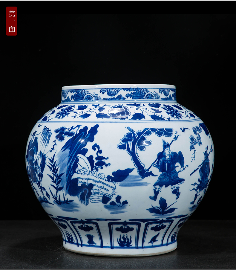 Jingdezhen ceramic vase hand-painted archaize yuan blue and white guiguzi down big pot sitting room place home decoration