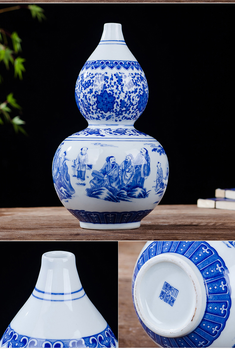 Antique vase of blue and white porcelain of jingdezhen ceramics lucky bamboo living room TV ark place, Chinese style household ornaments