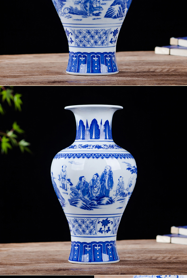 Antique vase of blue and white porcelain of jingdezhen ceramics lucky bamboo living room TV ark place, Chinese style household ornaments