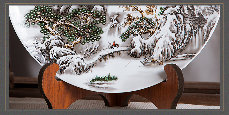 Jingdezhen ceramics glaze pastel landscape painting decorative plate hanging dish sit plate on ornamental panel study furnishing articles of handicraft