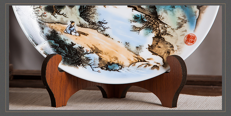 Jingdezhen ceramics ten inches of landscape painting decorative hanging dish to sit home office study handicraft furnishing articles