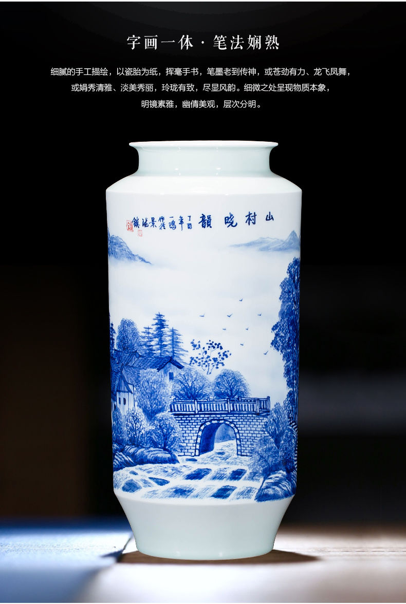 Jingdezhen ceramics landscape hand - made of blue and white porcelain vases, new Chinese style household adornment sitting room porch place