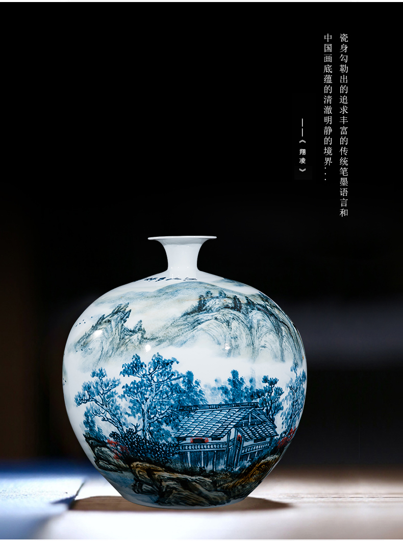 Jingdezhen ceramics celebrity hand - made the master of landscape painting large vase home sitting room villa study furnishing articles