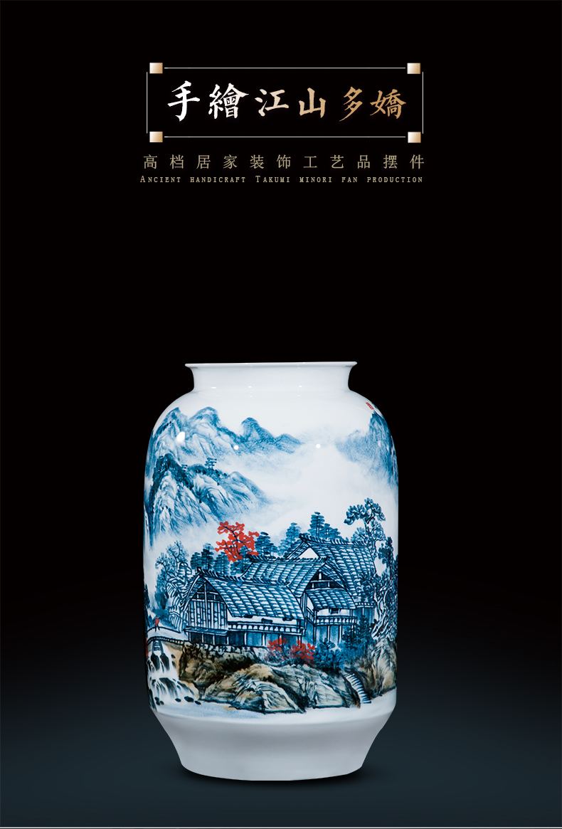 Jingdezhen ceramics celebrity hand - made the master of landscape painting landing big large vases, home furnishing articles sitting room