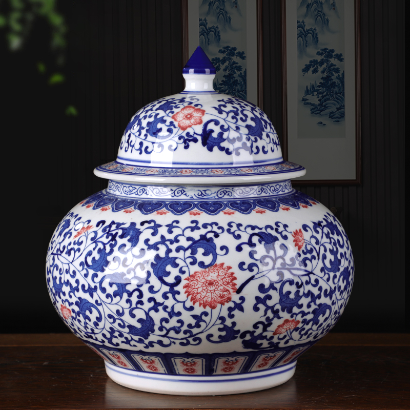 Jingdezhen ceramics antique blue and white porcelain tea storage jar snacks kitchen furnishing articles of Chinese style living room decoration