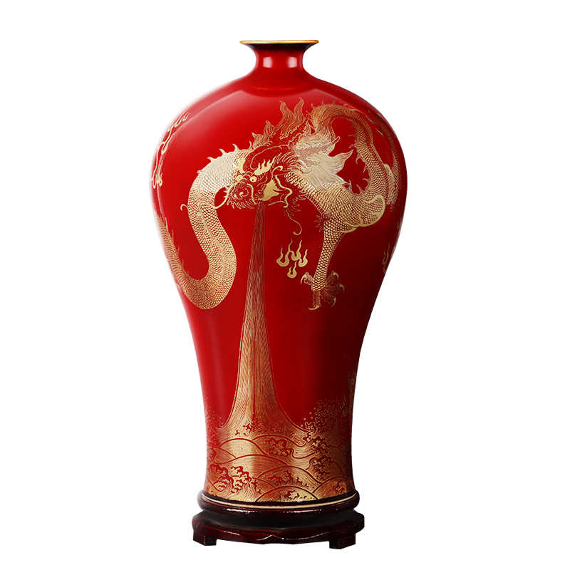 Jingdezhen ceramics hand - made paint China red vase Chinese style living room rich ancient frame furnishing articles ji mei bottle arranging flowers