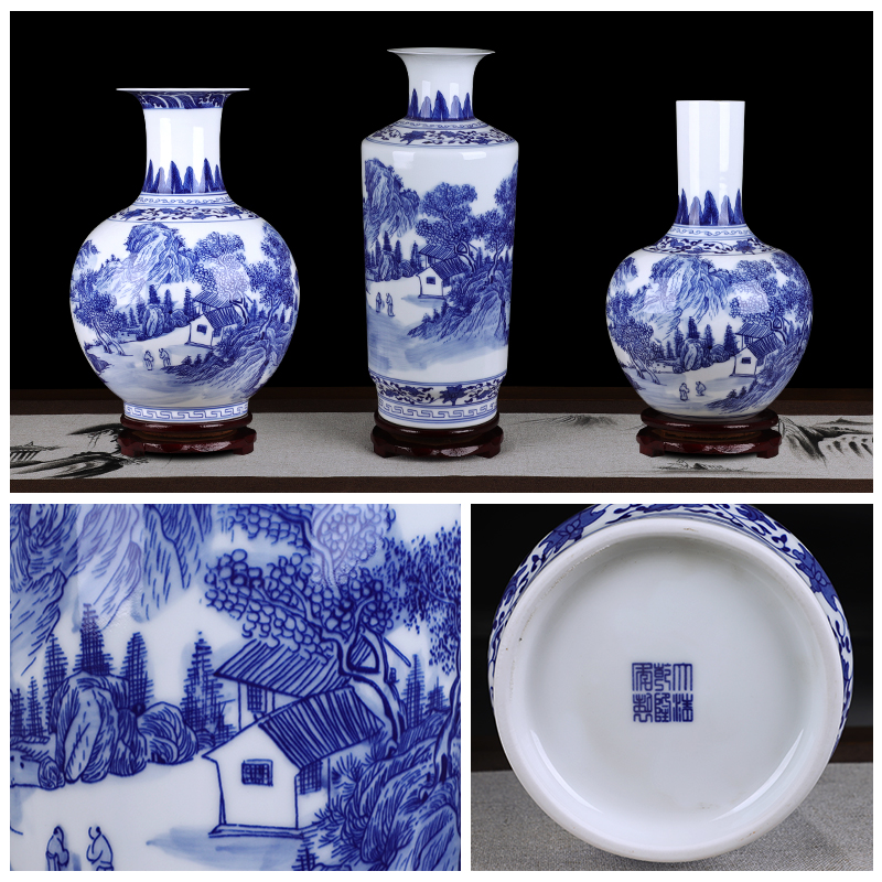 Jingdezhen ceramics thin foetus antique landscape painting the living room of Chinese style household adornment TV ark, of blue and white porcelain furnishing articles