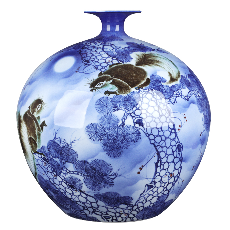 Jingdezhen ceramic vase large hand-painted gold rat prosperous wealth pomegranate gift collection villa hotel furnishing articles ornament