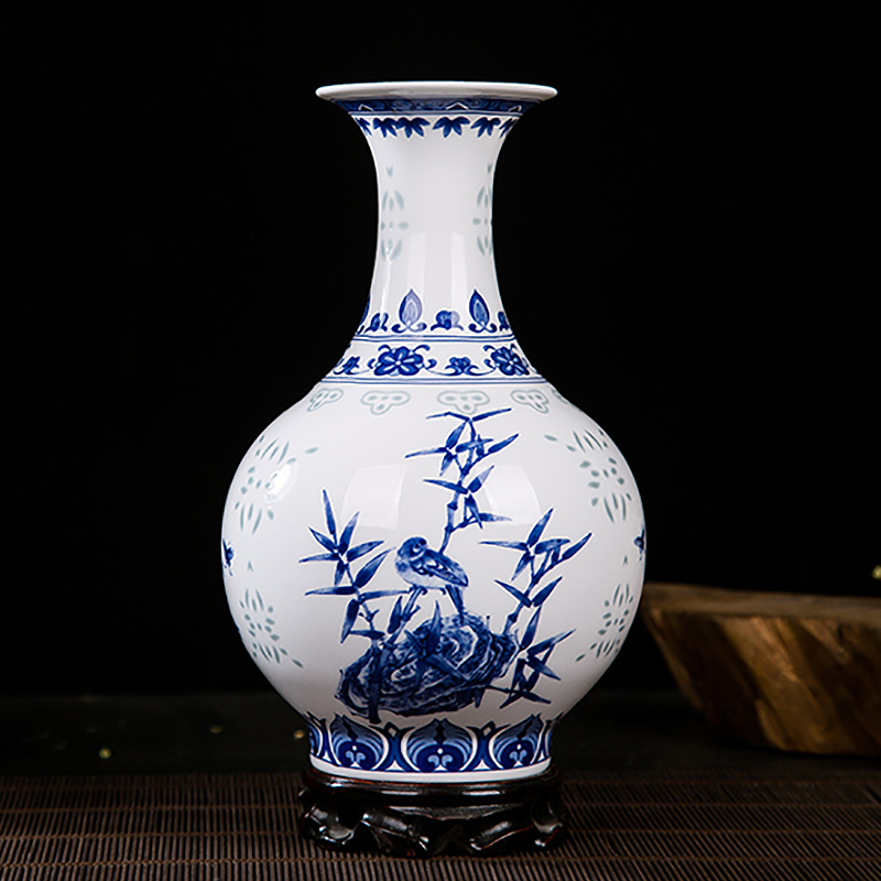 Jingdezhen blue and white ceramics and exquisite flowers NiaoGu porcelain decoration office floret bottle home furnishing articles in the living room