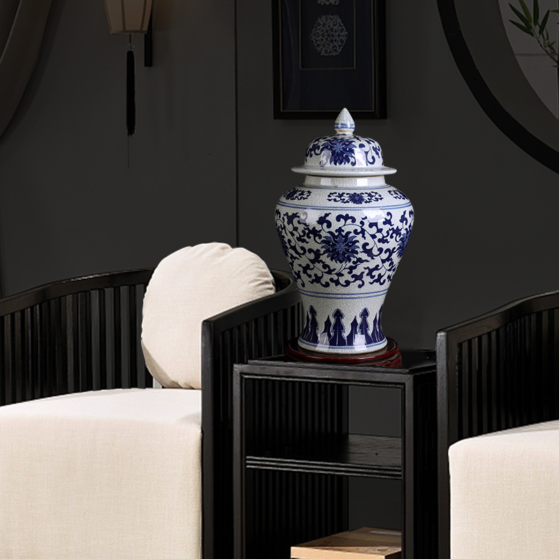 Blue and white porcelain of jingdezhen ceramics general tank furnishing articles large storage tank Chinese sitting room porch home decoration