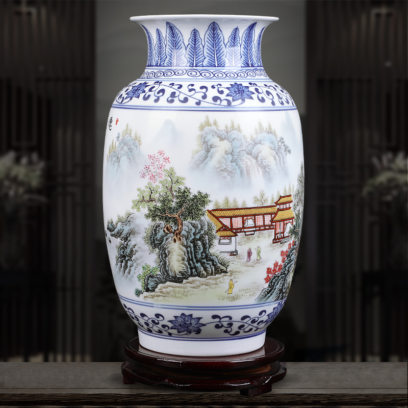 Insert jingdezhen blue and white ceramics powder enamel vase XianGe the qing ju masters hand - made home sitting room adornment is placed