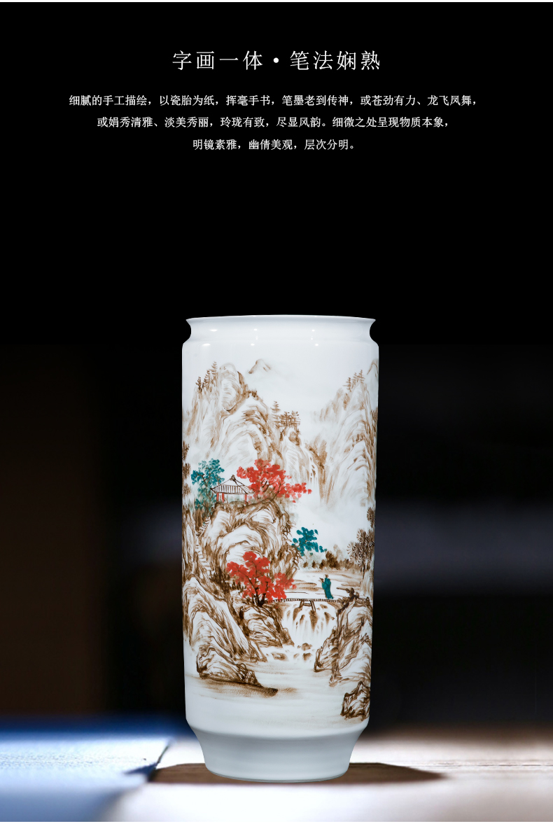 Jingdezhen ceramics celebrity hand - made the master of landscape painting large cylinder vase home sitting room office furnishing articles