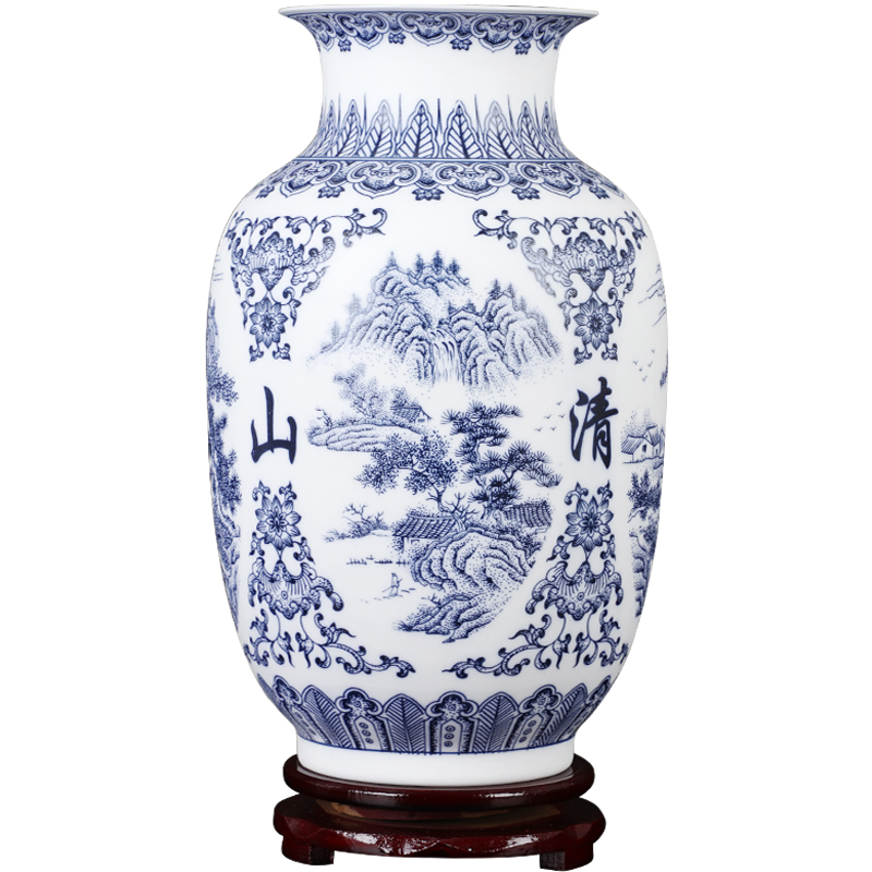 Jingdezhen ceramic dumb light blue and white porcelain vase living room rich ancient frame furnishing articles flower arranging big porcelain decoration