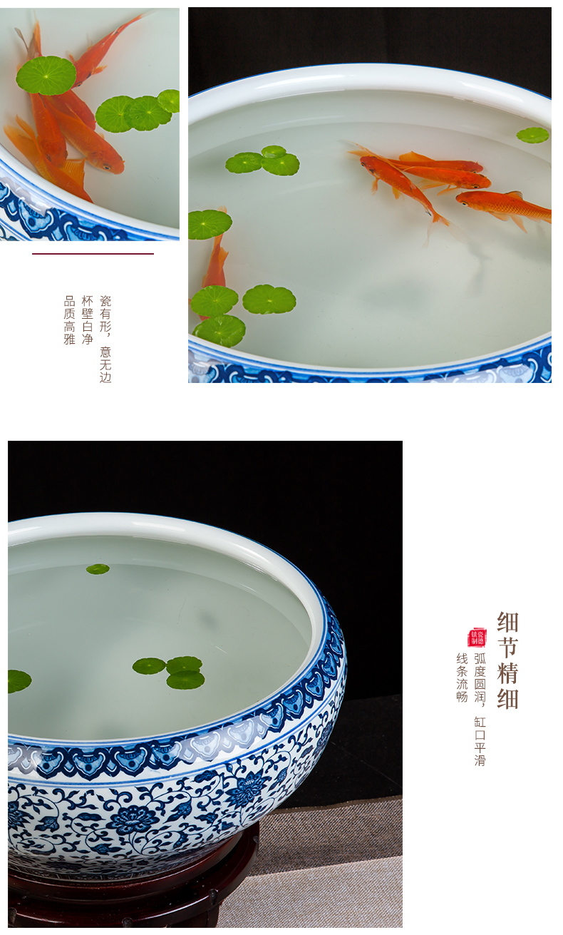 Jingdezhen ceramics porcelain bottle daikin tank cylinder tortoise refers to basin of household water lily lotus garden furnishing articles