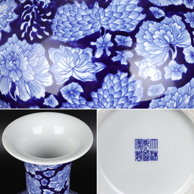 Blue and white gourd vases antique vase of jingdezhen ceramics new sitting room adornment rich ancient frame of Chinese style household furnishing articles