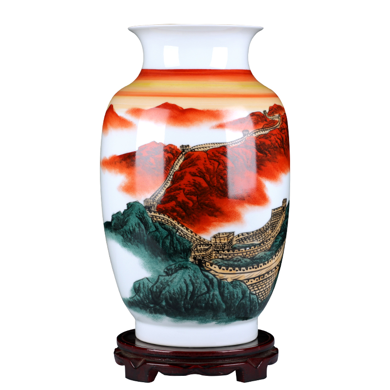 New Chinese style household hand - made jingdezhen ceramics powder enamel vase wall sitting room decoration crafts are arranging flowers