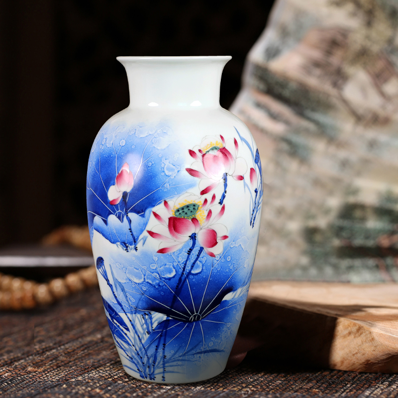 Hand - made vases furnishing articles of jingdezhen ceramics of large sitting room flower arrangement of Chinese style household adornment lotus arts and crafts