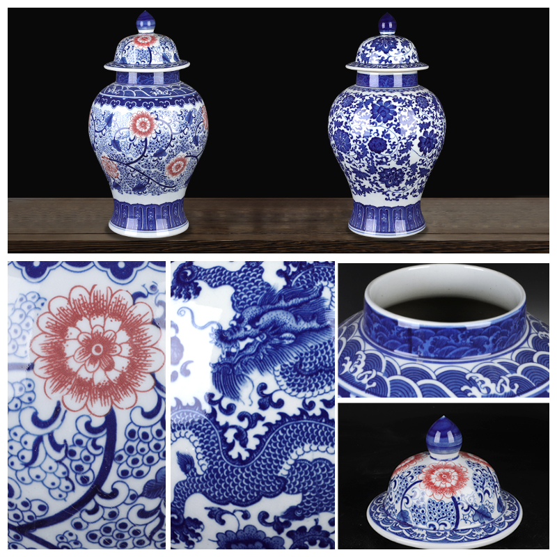 Jingdezhen ceramics archaize large general pot of blue and white porcelain vase sitting room of Chinese style household decorates porch place