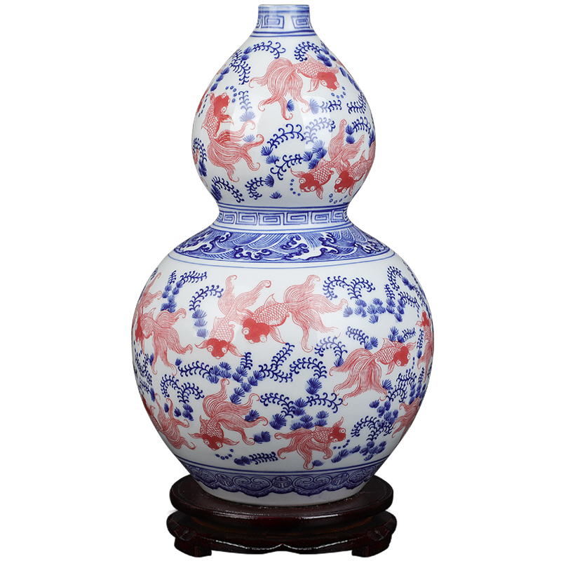Jingdezhen ceramics antique vase blue - and - white youligong feng shui gourd home furnishing articles collectables - autograph sitting room adornment