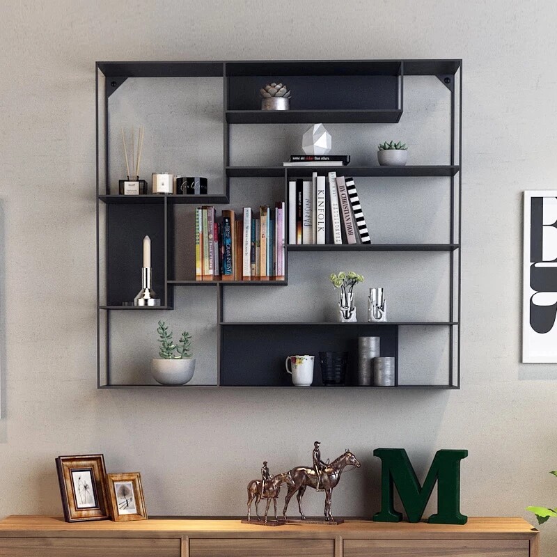 Nordic Iron Art Wall Shelf Wall-mounted Hanging Cabinet Wall Containing Cabinet Partition Swing Piece Rack Ornament Shelf Creative Bookshelves