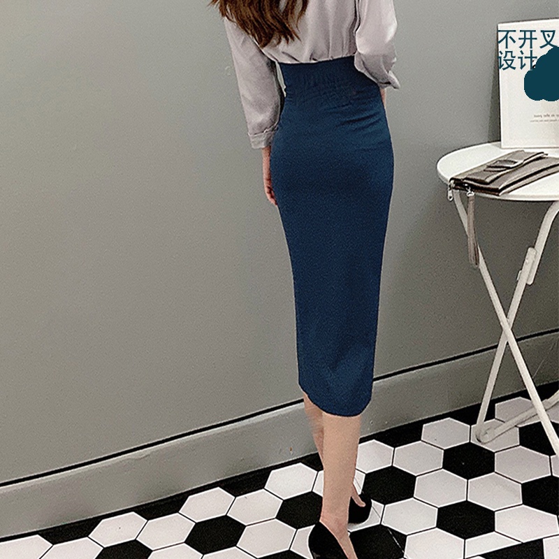 Skirt 2026 Spring New Korean Style Slim Fit Pencil Skirt High Waist Half Skirt Gray Blue Non-Slit One-Step Skirt