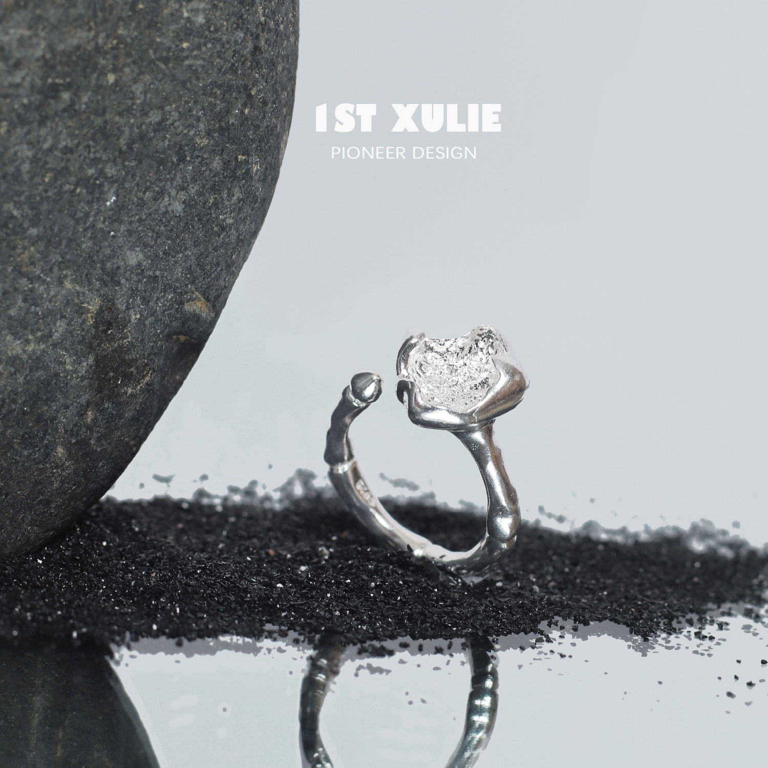 1STXULIE925 pure silver ring small crowddesign asymmetrical hand for muscular lukewarm wind male and female opening ring