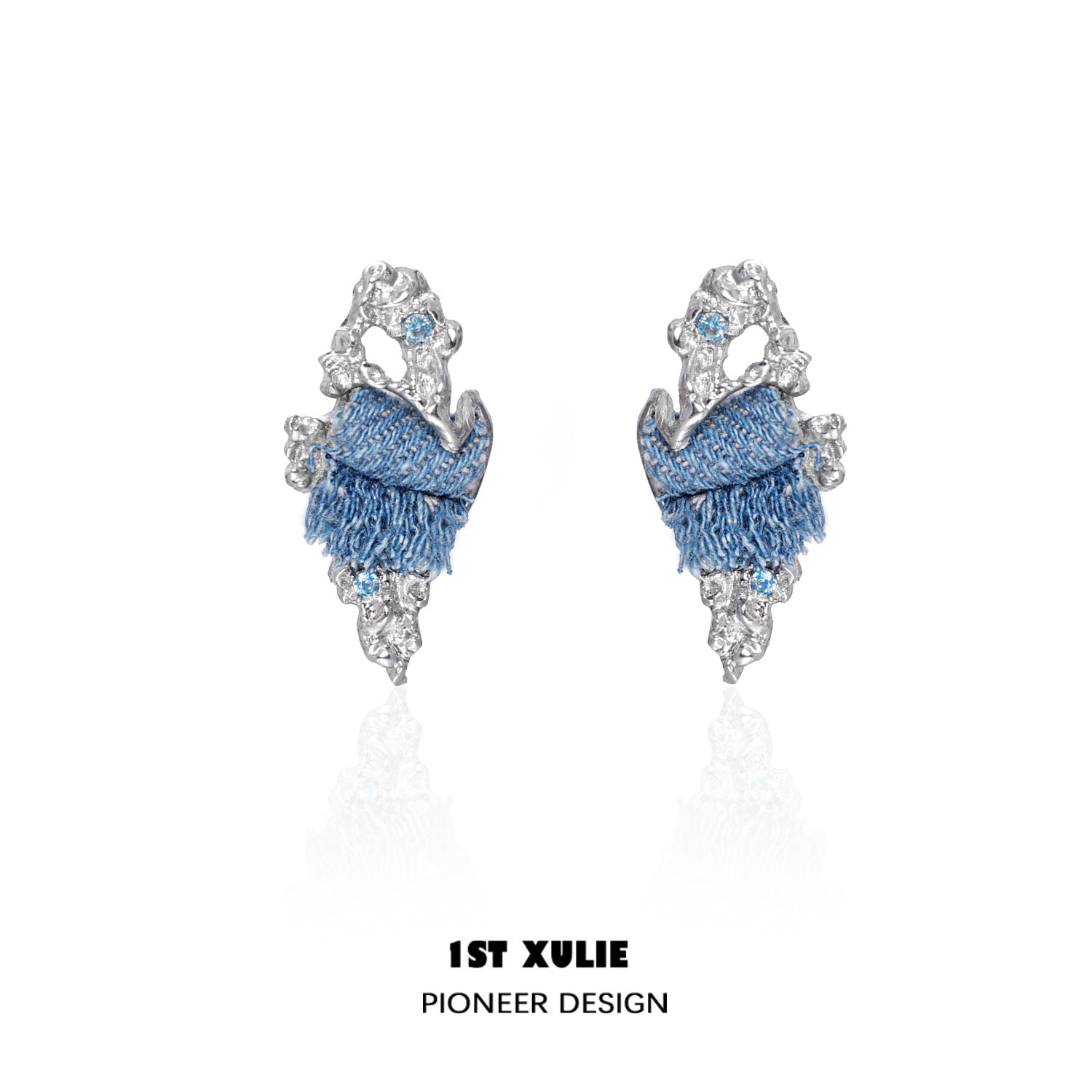 1STXULIE original denim earrings niche design high-end new Chinese style national tide style Y2k earrings earrings women