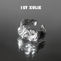 1ST XULIE sterling silver ring niche design dark folds texture cold wind open men and women texture wide ring