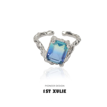 1STXULIE original pure silver ring small crowddesign inlaid jewel irregular lukewarm wind male and female opening ring