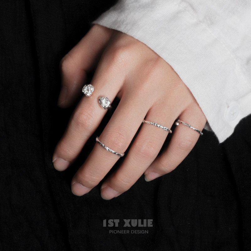 1STXULIE Original Ring 925 Small Silver Small Design Ring Cold Lava Material Men and Women Open Ring