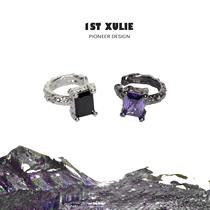 1STXULIE pure silver ear clip small crowdsourced design dark black lukewarm wind inlaid zircon without earrings for men and women