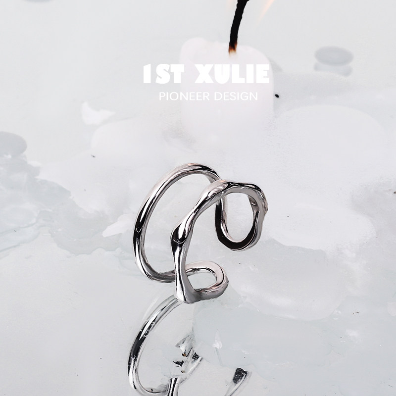 1ST XULIE925 pure silver ring small crowddesign double asymmetrical dark black lukewarm wind opening male and female ring