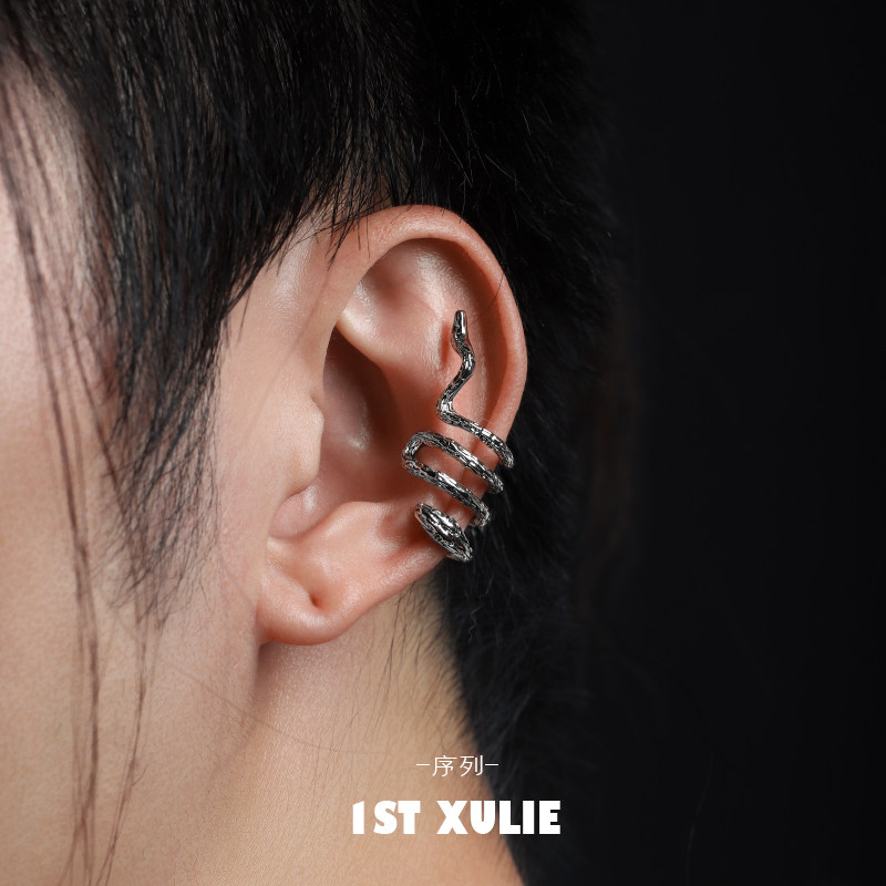 1ST XULIE-Minority Design Ear Clip Dark Serpentine Texture Cold Style Men's and Women's Style No Ear Pierce Ear Bones Clip