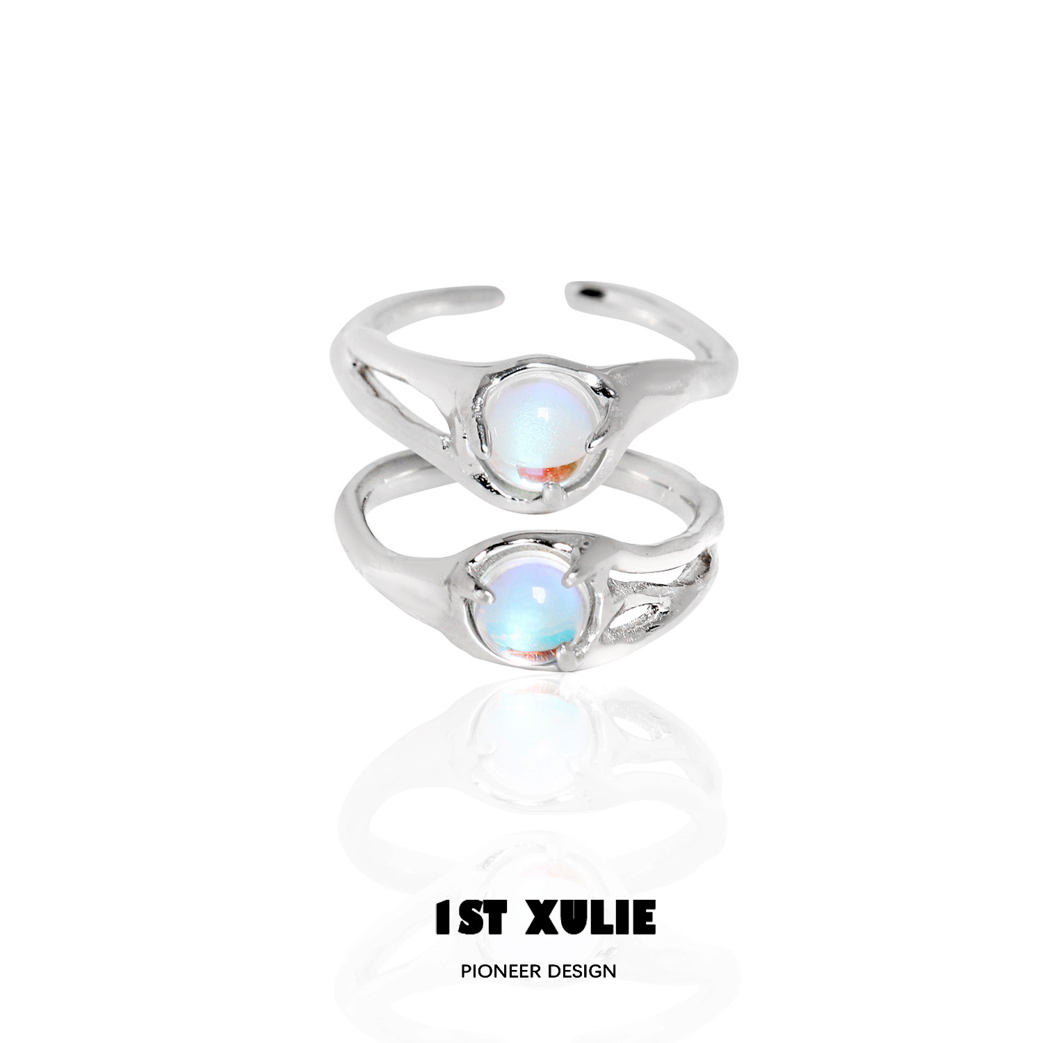 1STXULIE sterling silver ring niche design moonstone index finger open ring light luxury cold wind senior ring female