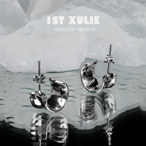 1ST XULIE925 sterling silver earrings niche design concave and convex texture glossy cold wind men and womens Joker earrings