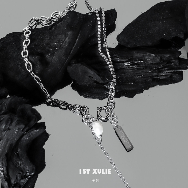 1STXULIE-small crowddesign pearl double necklace advanced 100 lap texture lukewarm wind men and women collarbone chains