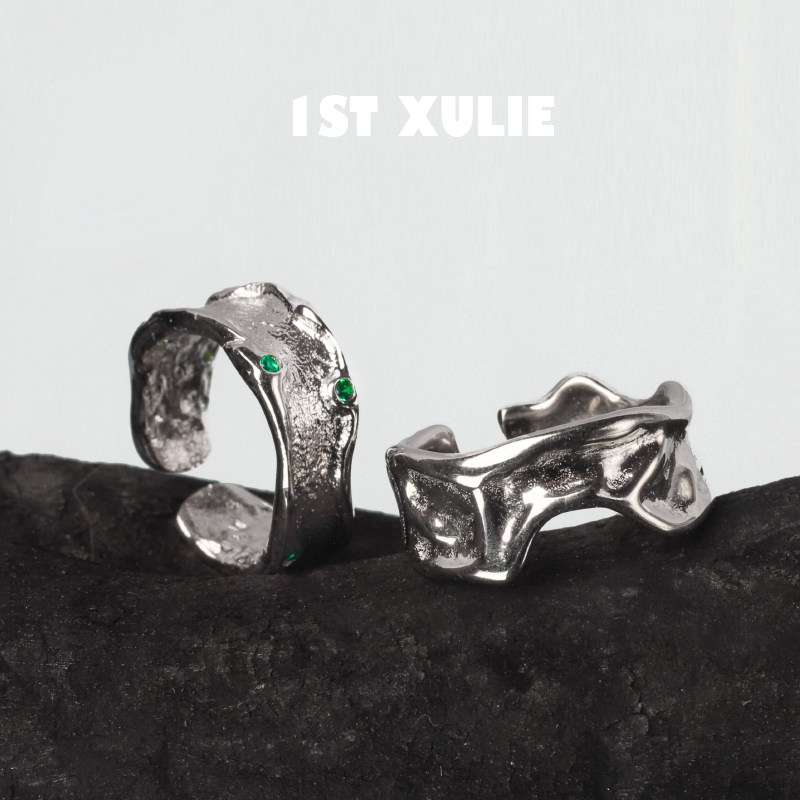 1STXULIE non-fading 925 sterling silver square ring niche design green zircon dark simple cold wind men and women