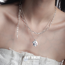 1STXULIE original pure silver necklace with no-drop color small crowddesign lukewarm wind jewel inlaid with male and female lock bone chain