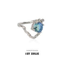 1STXULIE original pure silver ring small crowddesign inlaid jewel irregular lukewarm wind male and female opening ring