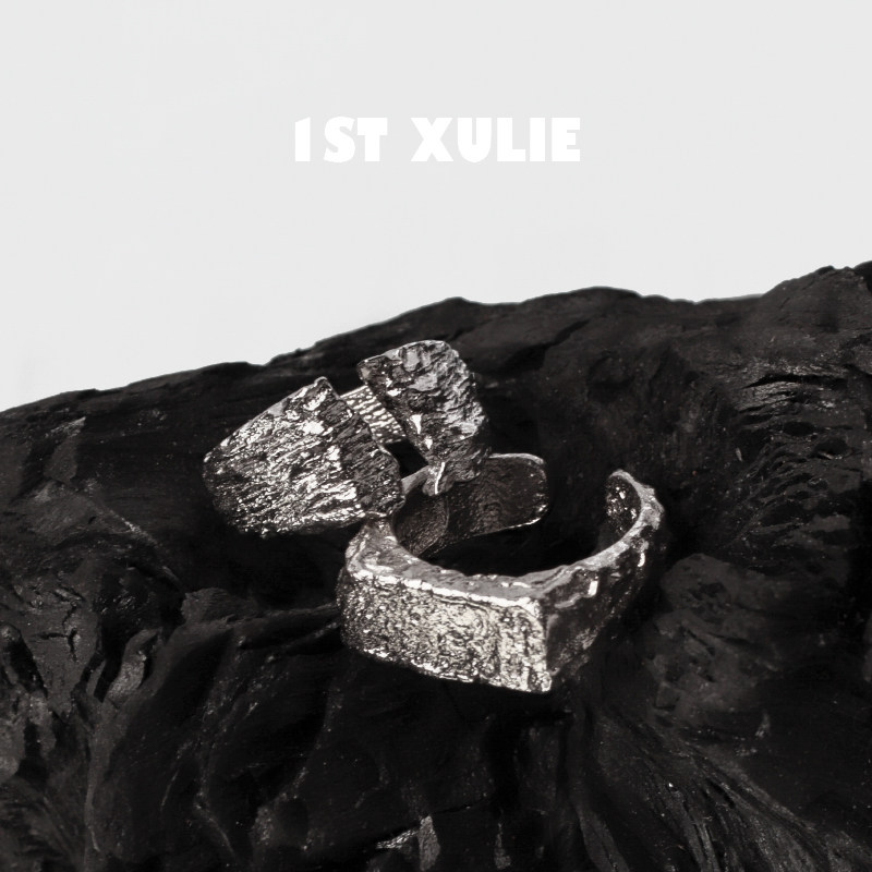 1ST XULIE925 Sterling Silver Niche Design Ring Irregular Bump Texture Dark Cold Wind Men's and Women's Ring