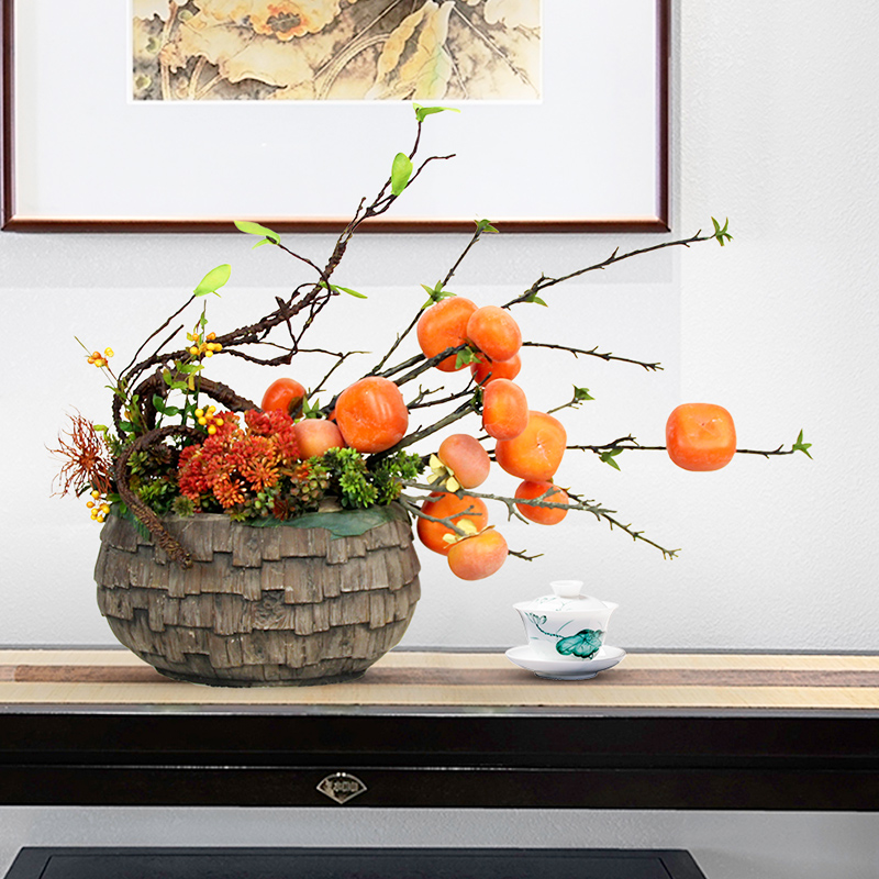Emulated persimmon frugino flower bouquet fake flower pendulum with dining room table decoration flower ceramic vase flower arrangement emulation floral furnishing