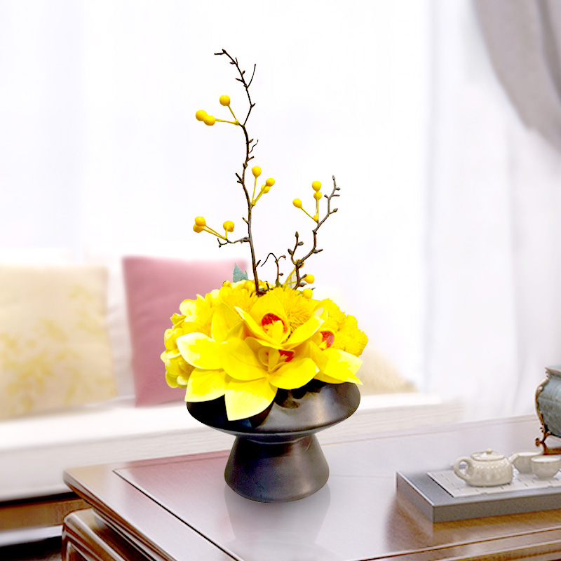 Living room table simulation flower pendulum-like-like plate room PU feel high-end fake flower decoration flower dining room tea table floral decoration