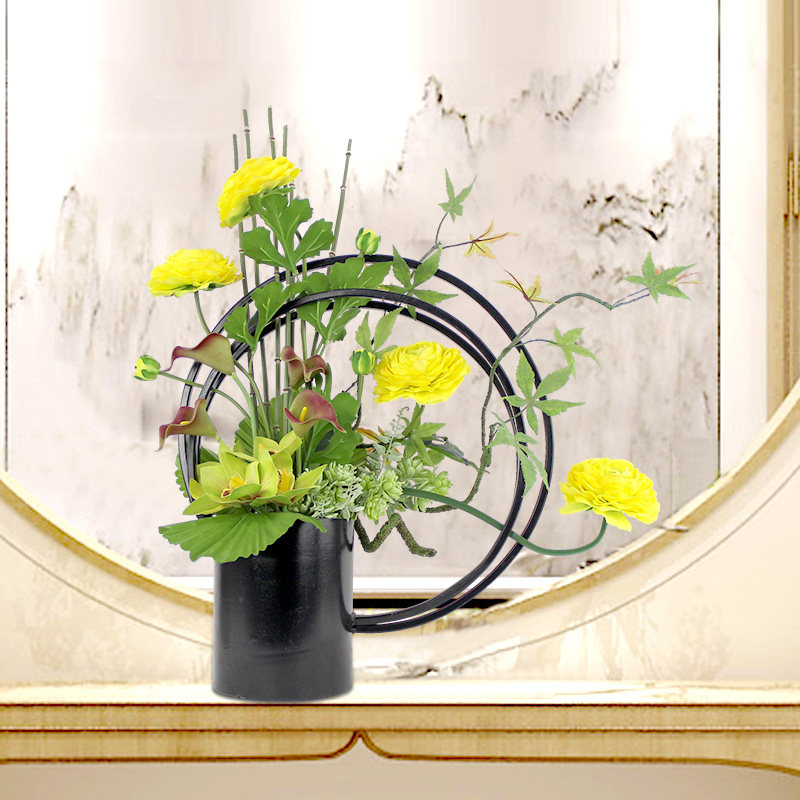 New Chinese metal iron art vase emulated flower suit living room Xuanguan Mudan flowers fake flower Fancy Decoration Flower Furnishing